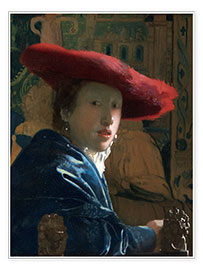Wandbild  Mädchen mit rotem Hut - Jan Vermeer