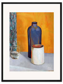 Gerahmter Kunstdruck Stillleben mit einer blauen Flasche