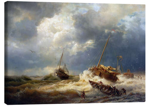 Canvas print Ships in a storm on the Dutch coast, 1854