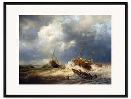 Gerahmter Kunstdruck Schiffe in einem Sturm an der niederländischen Küste, 1854