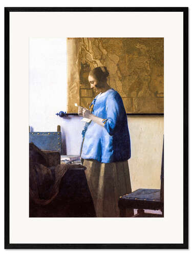 Stampa artistica con cornice Donna in azzurro che legge una lettera