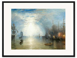 Gerahmter Kunstdruck Arbeiter bei der Kohleverladung bei Mondschein