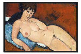 Gerahmter Kunstdruck Akt auf einem blauen Kissen