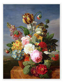 Print  Bouquet of flowers in a vase - Jan Frans van Dael