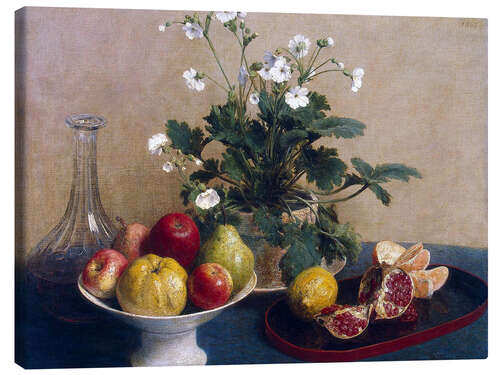 Canvas print Flowers, Dish With Fruit and Carafe