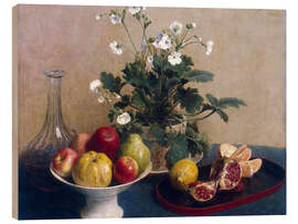 Wood print Flowers, Dish With Fruit and Carafe