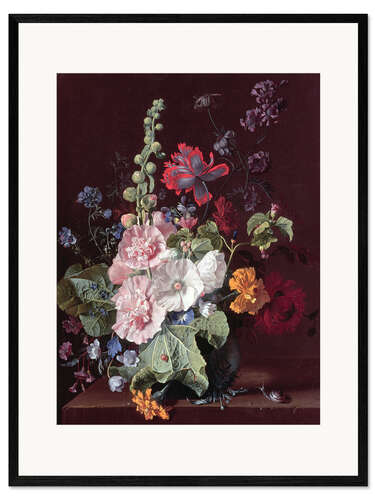 Impression artistique encadrée Mauves et autres fleurs dans un vase, 1702-20