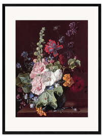 Framed art print Mallows and other flowers in a vase, 1702-20