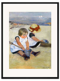 Gerahmter Kunstdruck Kinder spielen am Strand
