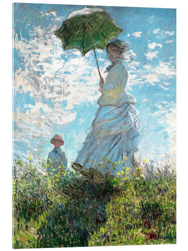 Tableau en verre acrylique Femme au parasol, Madame Monet et son fils