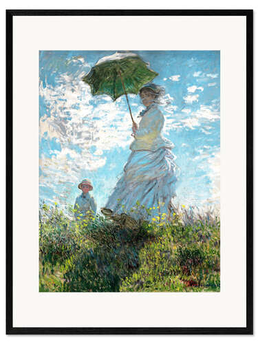 Gerahmter Kunstdruck Frau mit Sonnenschirm – Madame Monet und ihr Sohn