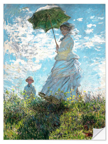 Sticker mural Femme au parasol, Madame Monet et son fils