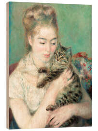 Wood print Woman with a Cat