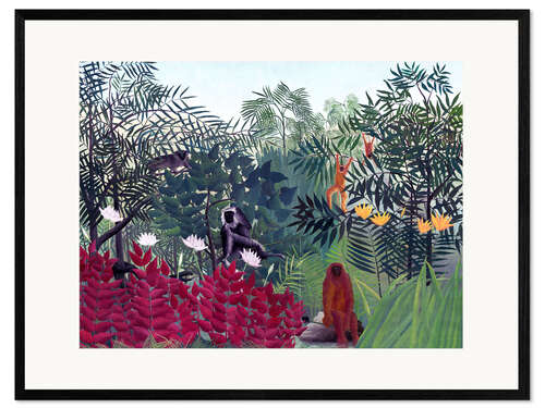 Framed art print Tropical forest with monkeys