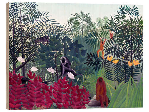 Wood print Tropical forest with monkeys