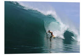 Foam board print Surfing in a huge green wave, tropical island paradise