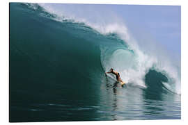 Magnettafel Surfen in einem riesigen grünen Welle, tropisches Inselparadies