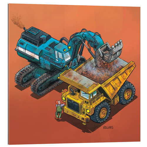 Gallery print Excavator and trucks