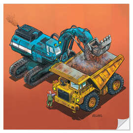 Adesivo murale Excavator and trucks