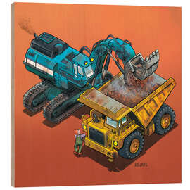 Wood print Excavator and trucks