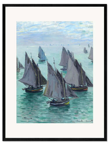 Ingelijste kunstdruk Fishing boats in calm weather