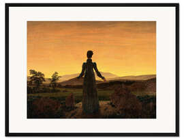 Gerahmter Kunstdruck Frau vor der untergehenden Sonne