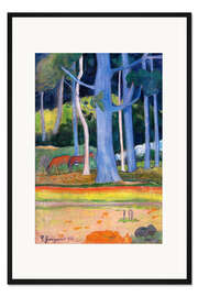 Gerahmter Kunstdruck Landschaft mit blauen Baumstämmen