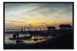 Gerahmter Kunstdruck Küstenlandschaft im Abendlicht