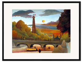 Gerahmter Kunstdruck Landschaft mit Eiffelturm