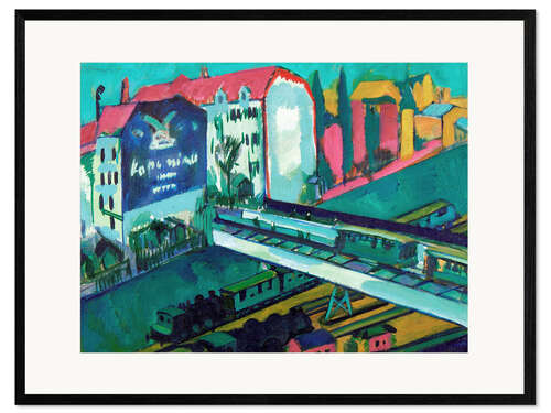 Impression artistique encadrée Tram et chemin de fer
