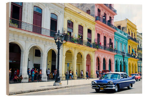 Wood print Pastel buildings in Havana, Cuba