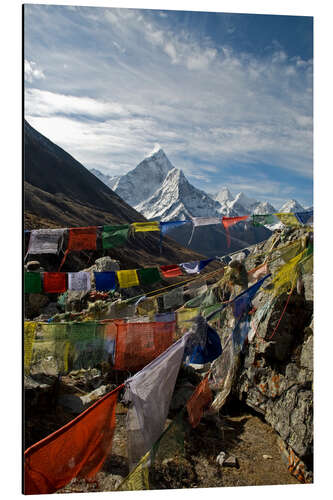 Alubild Gebetsfahnen und Ama Dablam