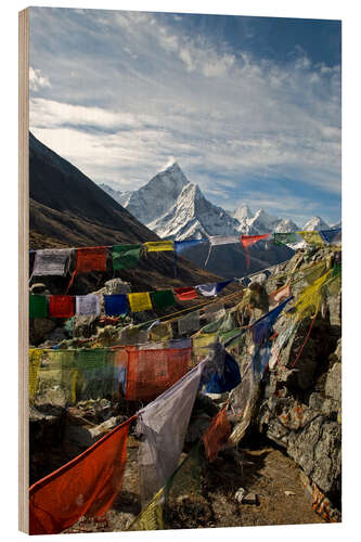 Quadro de madeira Bandeiras de oração e Ama Dablam