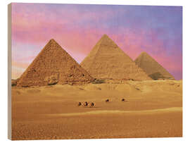 Tableau en bois  Pyramides au coucher du soleil - Miva Stock