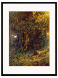 Gerahmter Kunstdruck Waldlandschaft mit ruhendem Pan