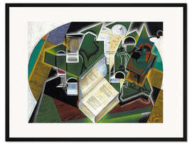 Gerahmter Kunstdruck Stillleben mit Buch, Pfeife und Gläsern