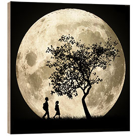 Wood print Full Moon