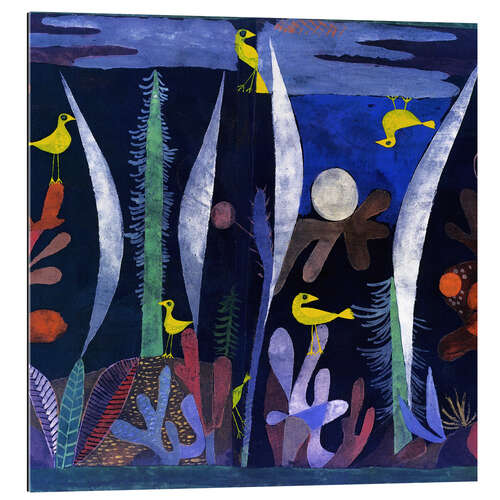 Tableau en plexi-alu Paysage aux oiseaux jaunes 