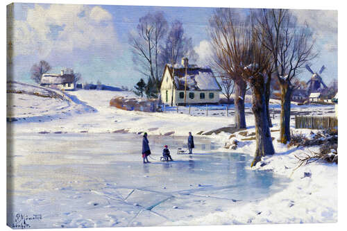 Canvas print Sledging on a frozen pond (Lönholt)