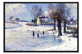 Gerahmter Kunstdruck Auf dem zugefrorenen Dorfteich (Lönholt)