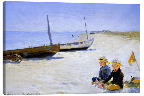 Canvas print Two boys sitting in the sunshine on skagen beach