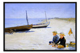 Gerahmter Kunstdruck Jungen am Strand von Skagen