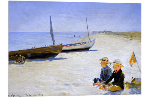 Quadro em plexi-alumínio Two boys sitting in the sunshine on skagen beach