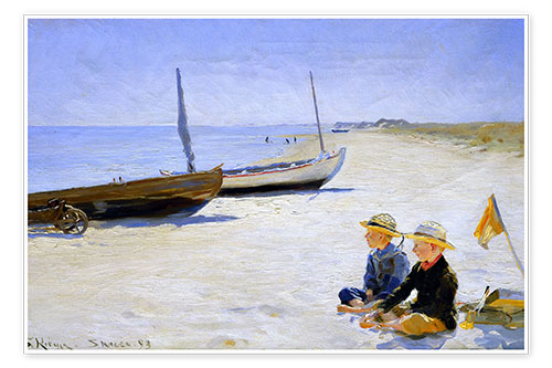 Poster Two boys sitting in the sunshine on skagen beach
