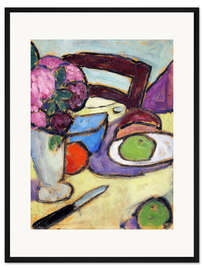 Gerahmter Kunstdruck Stillleben mit Stuhl und Blumenvase