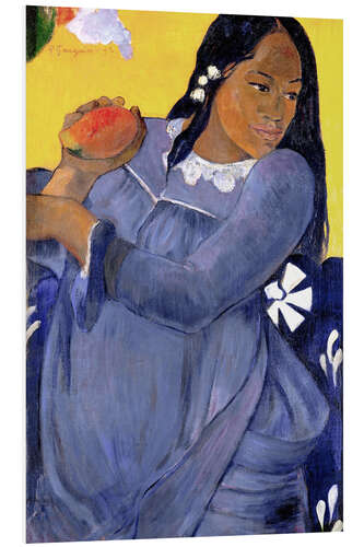 Foam board print Woman in a blue dress with a mango