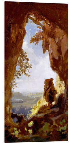 Acrylic print Gnome, looking at the first railway out of a cave