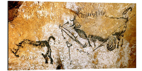 Alubild Höhle von Lascaux 17000 v. Chr. Gesamtansicht der 'Szene des Schachtes'.