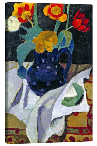 Quadro em tela Still life with tulips in a blue pot