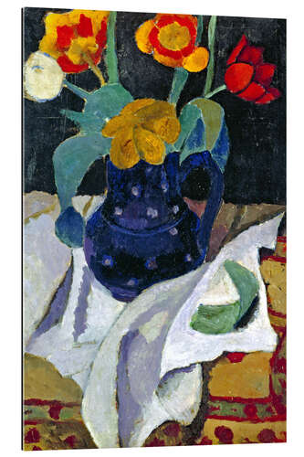 Tableau en plexi-alu Nature morte aux tulipes en pot bleu